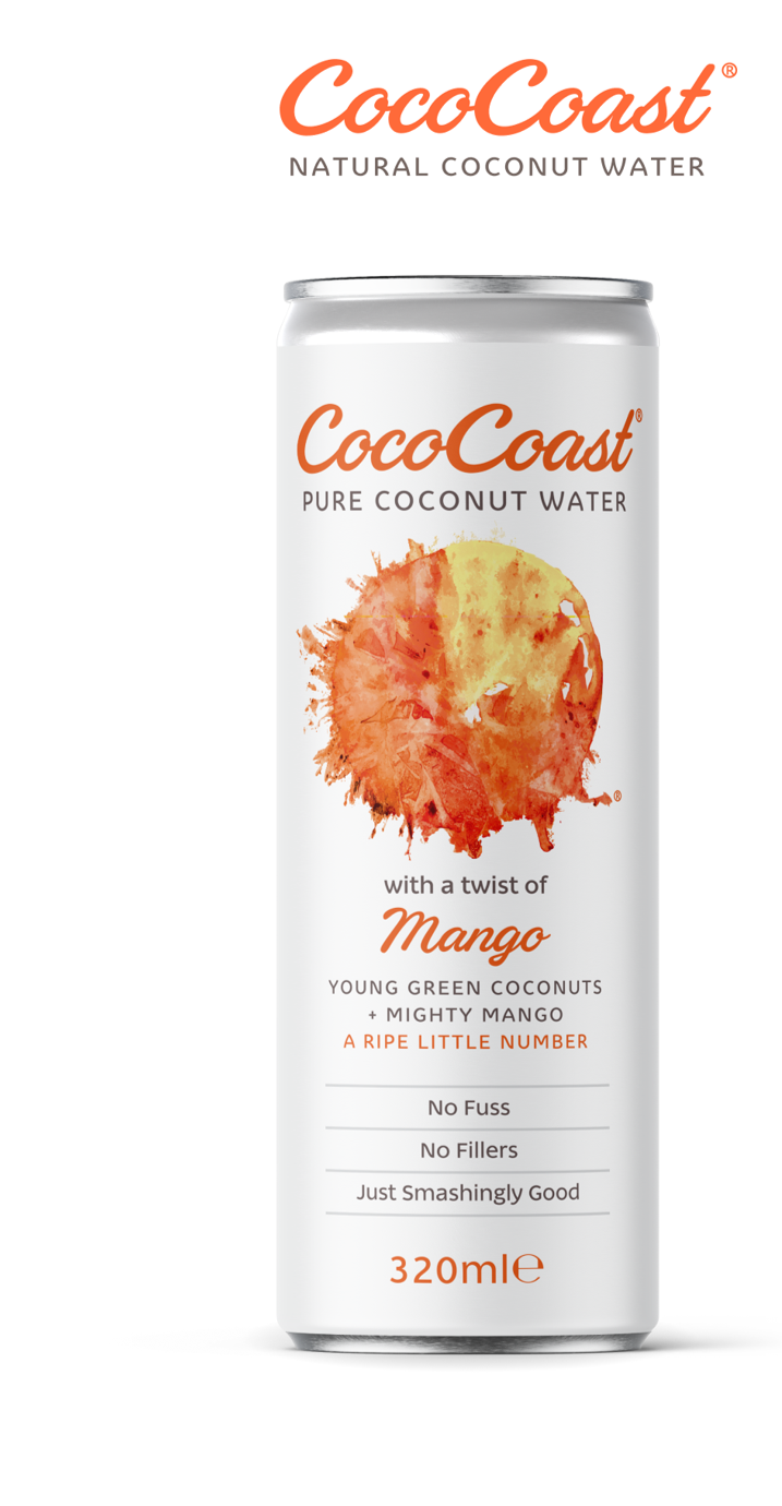 CocoCoast natural Coconut Water with a twist of Mango 24x320ml cans